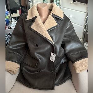 Zara Dark Brown and Tan Shearling Jacket